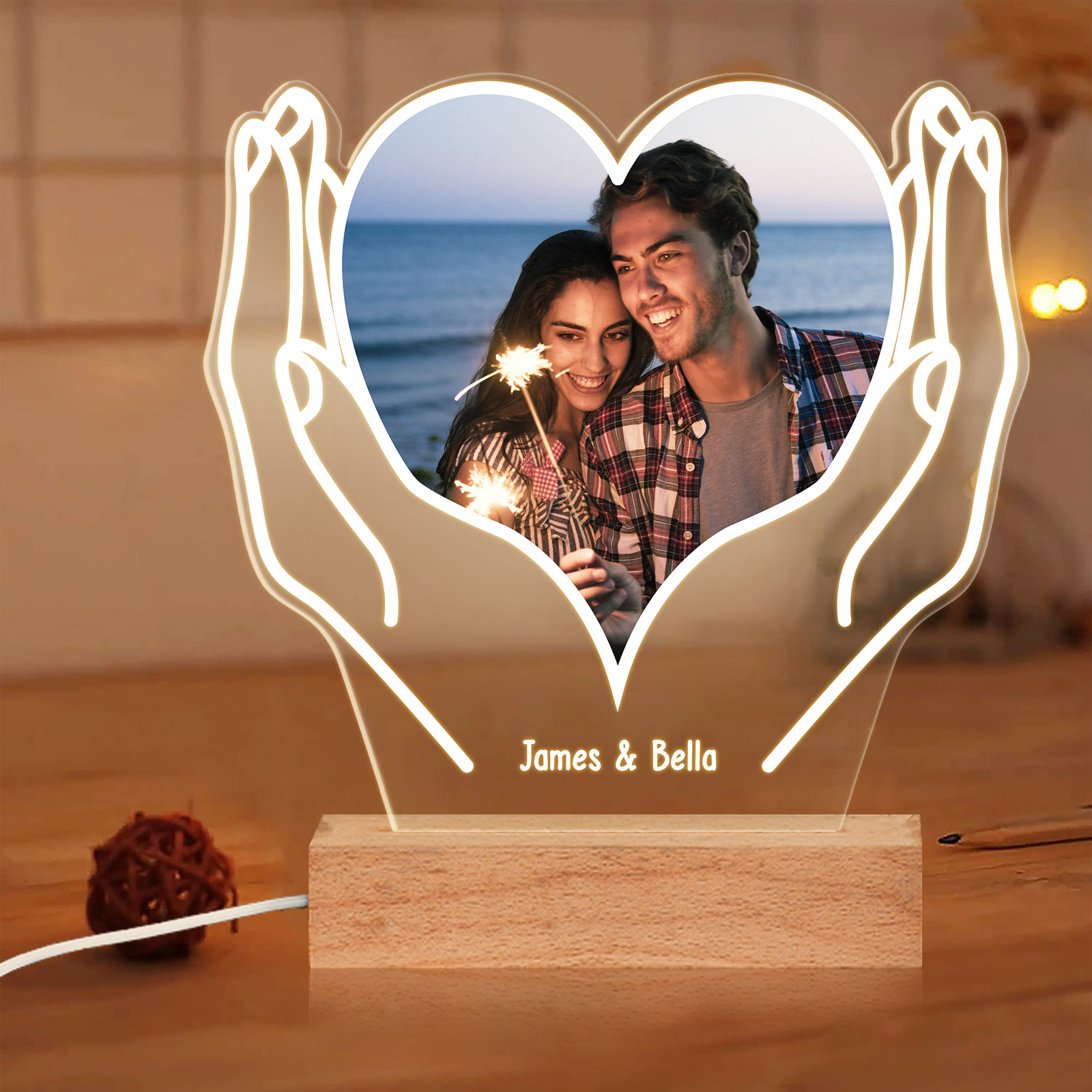 Personalised Couple Photo Night Light Customised 2 Names LED Lamp Heart Romantic Gifts for Him/Her-Jessemade AU