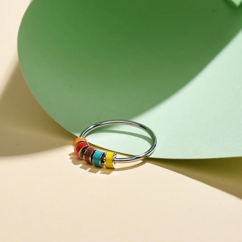 For Daughter-S925 Colourful Beads Fidget Ring Anxiety Spinning Ring" Your anxiety is lying to you"-Jessemade AU