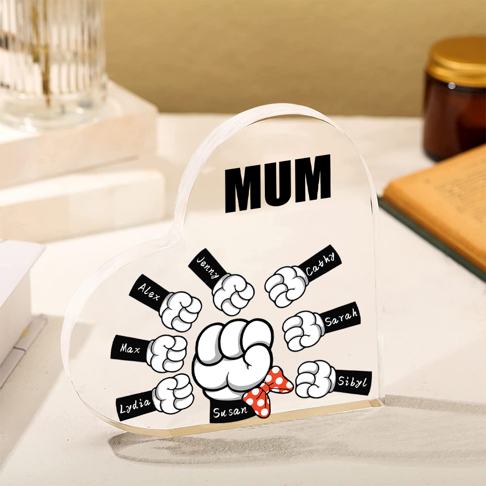 8 Names - Personalised Acrylic Heart Keepsake Custom Name & Text Fist Bump Ornaments Gifts for Family-Jessemade AU