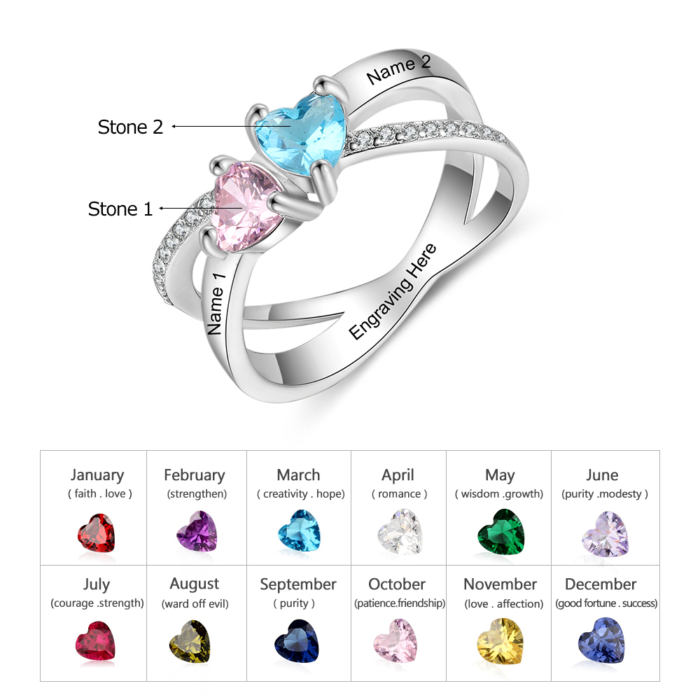 Personalised Mothers Ring With 2 Birthstones Engraved Names Ring Gifts For Her-Jessemade AU