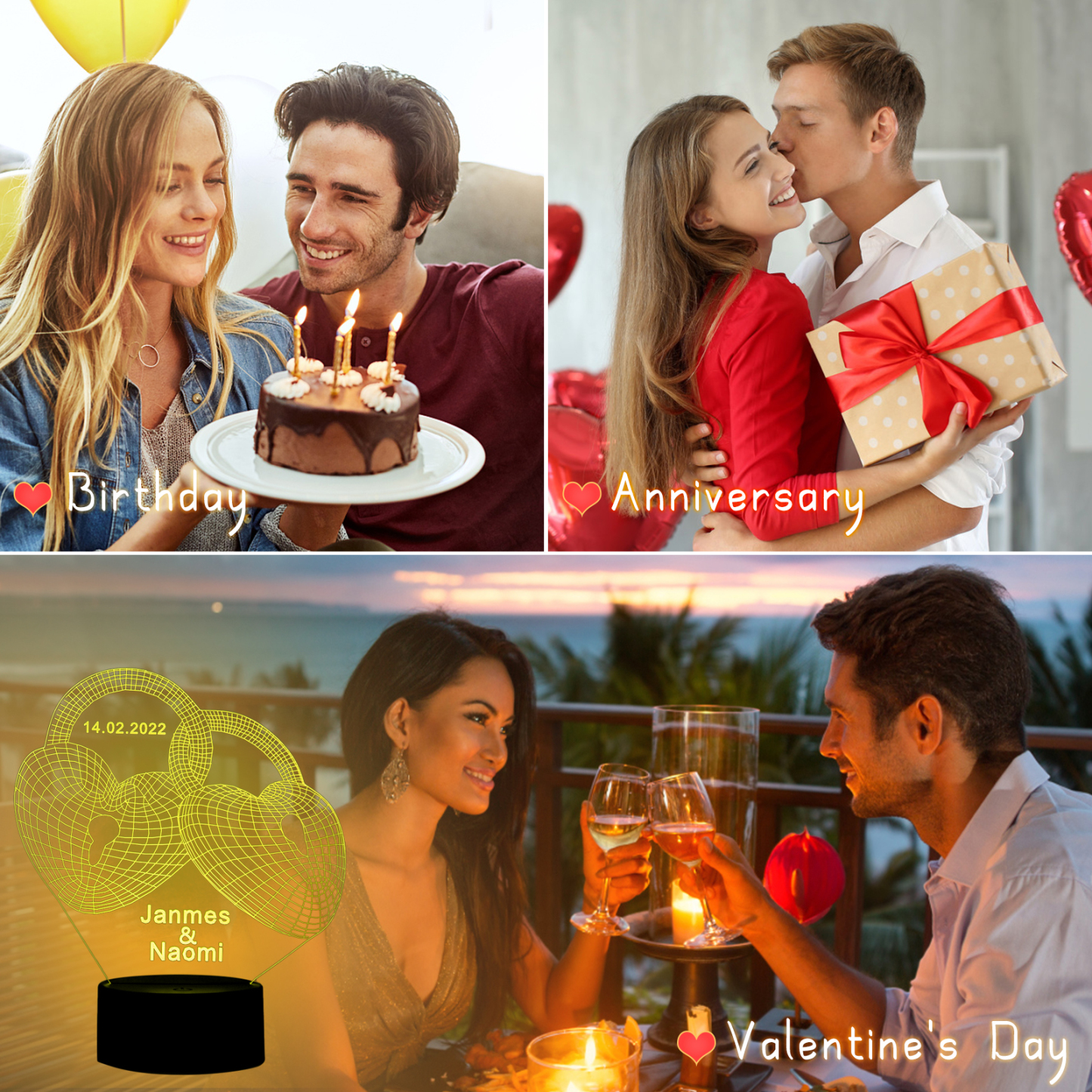 Custom 3D Love Lock Night Light With Name LED Lamp Gifts For Couple-Jessemade AU