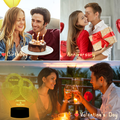 Custom 3D Love Lock Night Light With Name LED Lamp Gifts For Couple-Jessemade AU