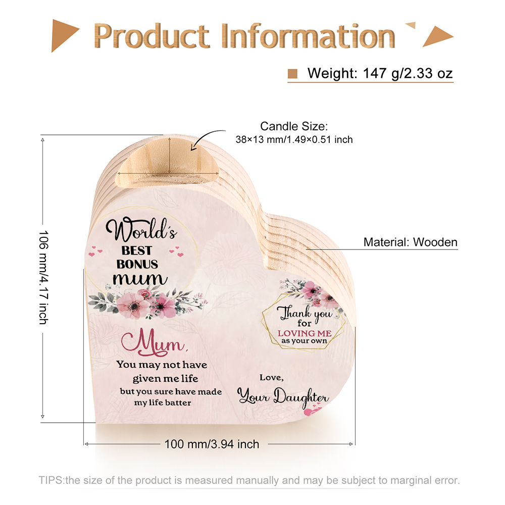 To My Mum-Wooden Heart Candle Holder Flower Candlesticks "made my life better" Gifts For Mother-Jessemade AU