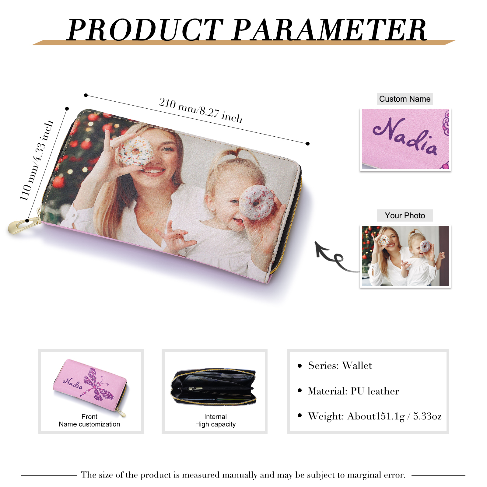 Long Purse Personalised Dragonfly Leather Wallet Engraved 1 Photo Zip Wallet Gifts for Her-Jessemade AU