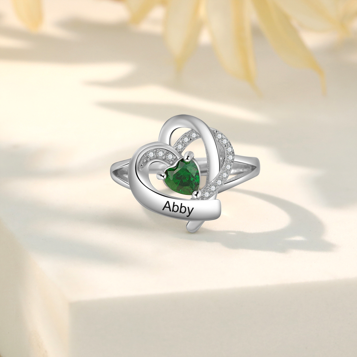 Personalised Heart Birthstone Ring Customised Name Open Ring Gift for Women Girls-Jessemade AU