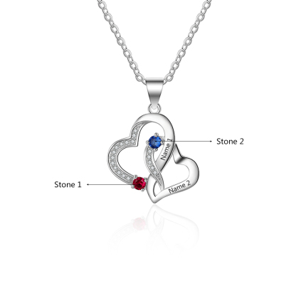 Personalised Heart Necklace With 2 Birthstones Engraved Names Necklace Gift For Women-Jessemade AU