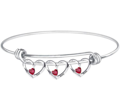 Personalised Heart Bracelet With 3 Birthstones Engraved Names Bracelet Gift For Women-Jessemade AU