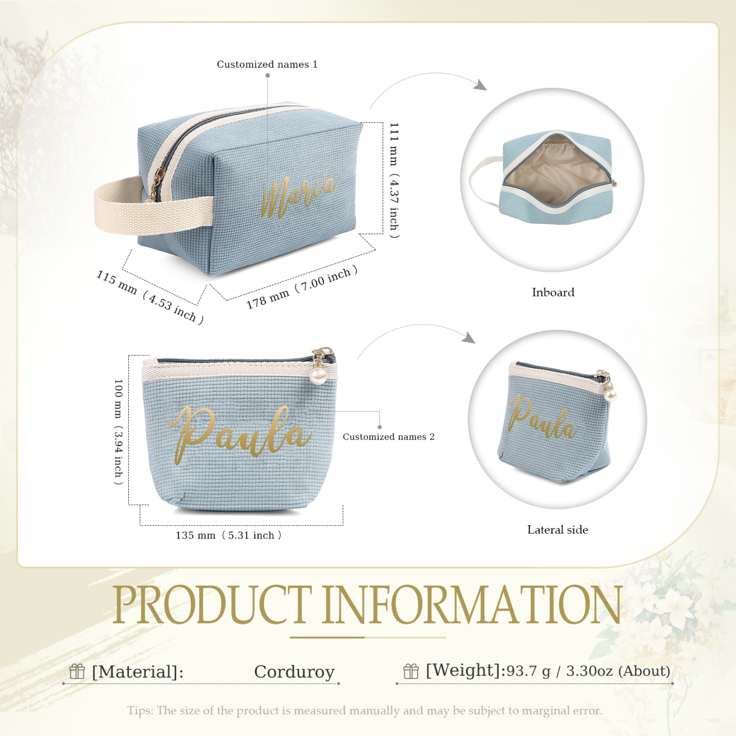 A Set Personalised Name Cosmetic Bag Custom Makeup Bag Zipper Storage Bag Gifts for Ladies Girls-Jessemade AU