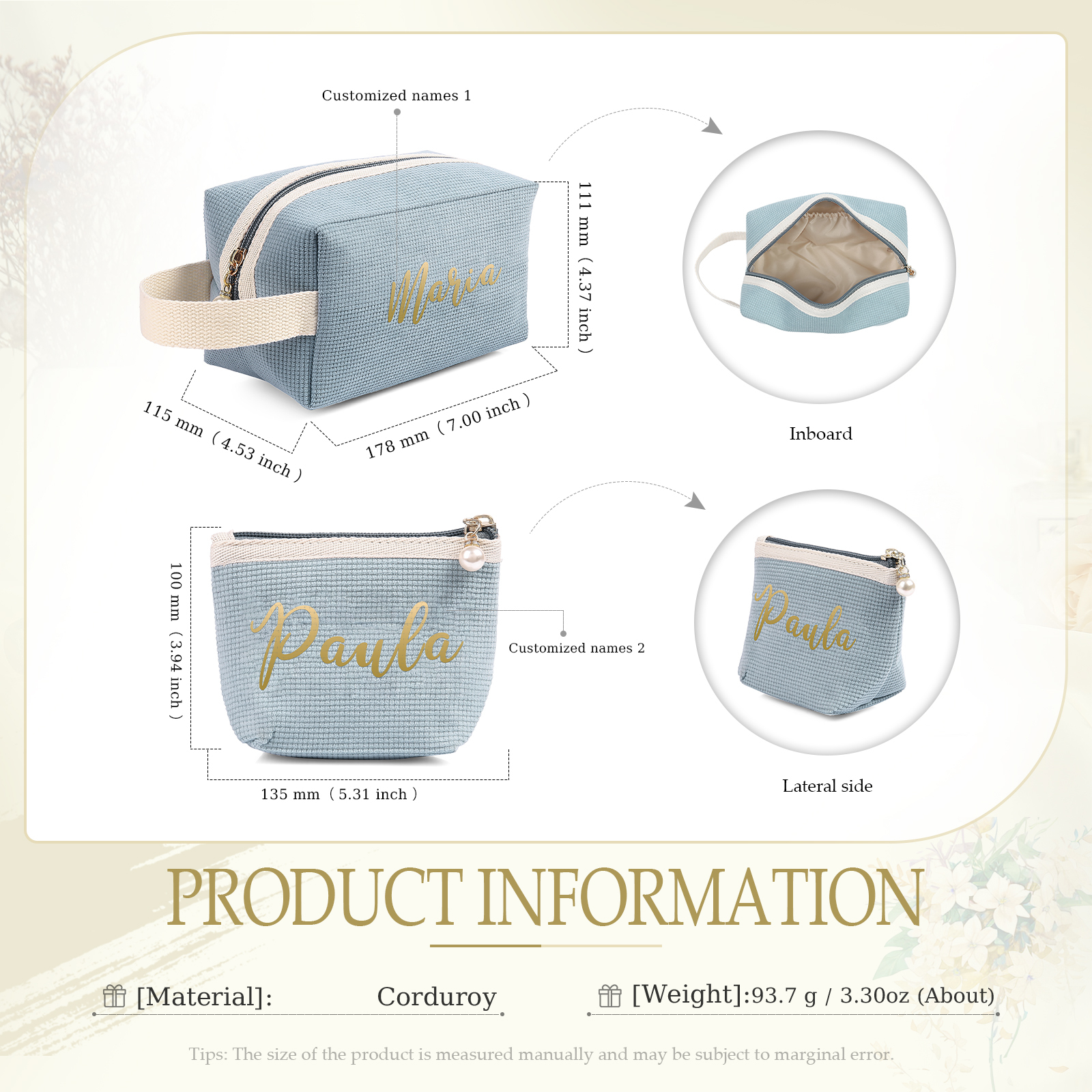 A Set Personalised Name Cosmetic Bag Custom Makeup Bag Zipper Storage Bag Gifts for Ladies Girls-Jessemade AU