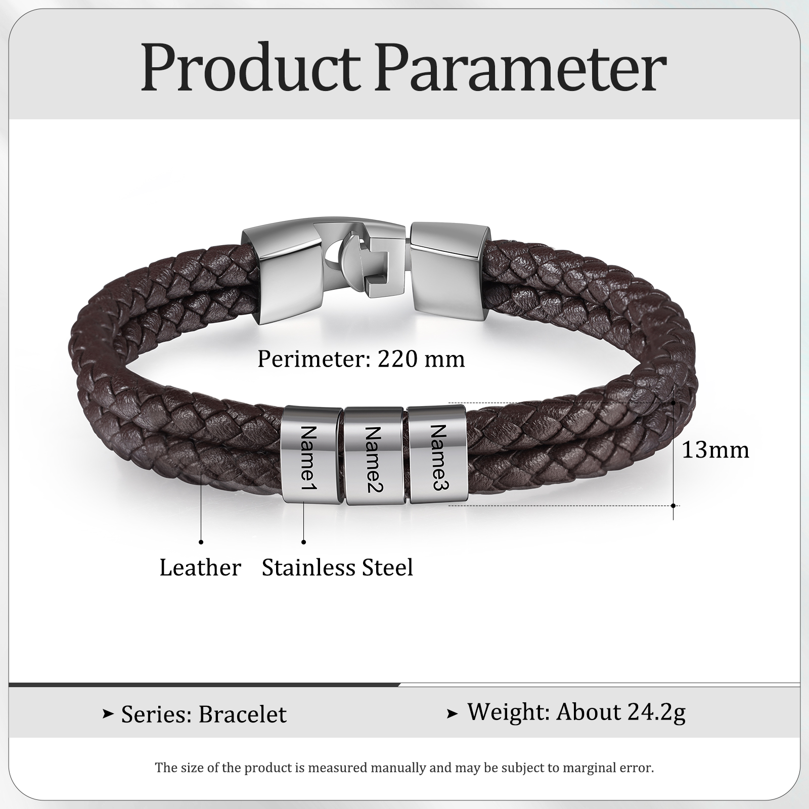 Brown Personalised Double Layered Braided Leather Bracelet Engraved 3 Names Mens Bracelet for Him-Jessemade AU