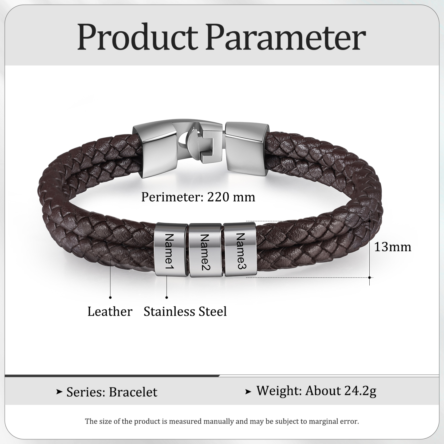 Brown Personalised Double Layered Braided Leather Bracelet Engraved 3 Names Mens Bracelet for Him-Jessemade AU