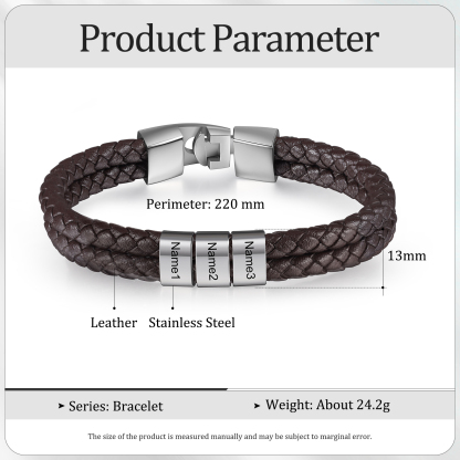 Brown Personalised Double Layered Braided Leather Bracelet Engraved 3 Names Mens Bracelet for Him-Jessemade AU