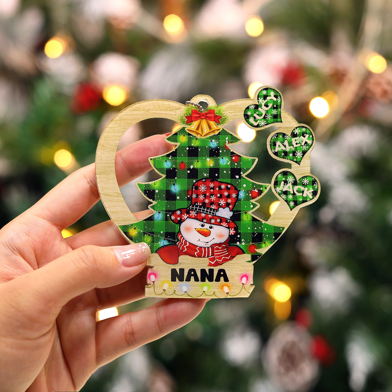 3 Names - Personalised Heart Christmas Tree Ornament Customised Name & Text Acrylic Snowman Hanging Ornaments Gift for Family-Jessemade AU
