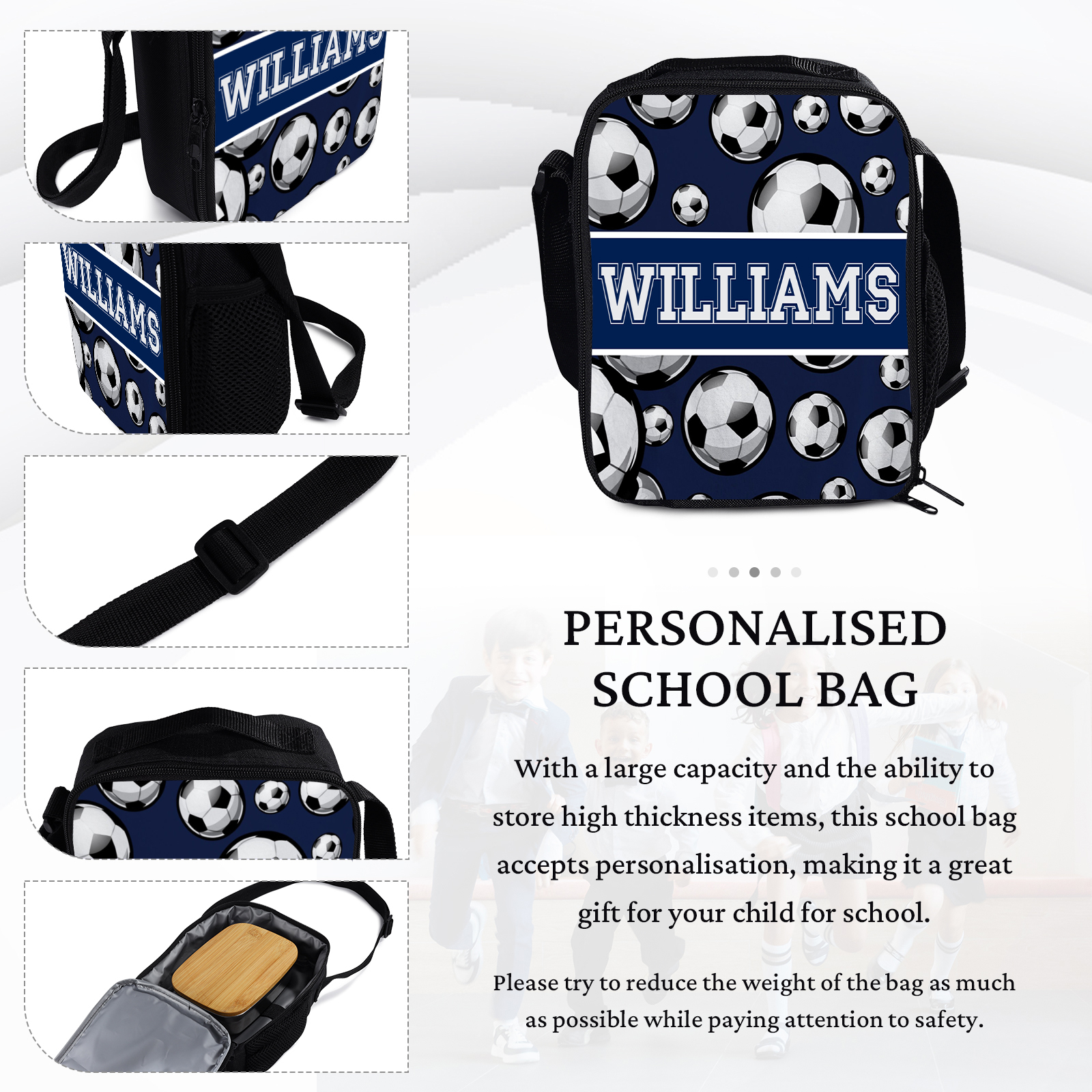 Custom Name Lunch Bag Personalised Football Pattern Lunch Box Gifts for Kids-Jessemade AU