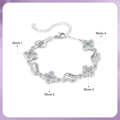Personalised 4 Birthstones Engraved 4 Names Bracelet Women's Bracelets Birthday Gift for Her-Jessemade AU