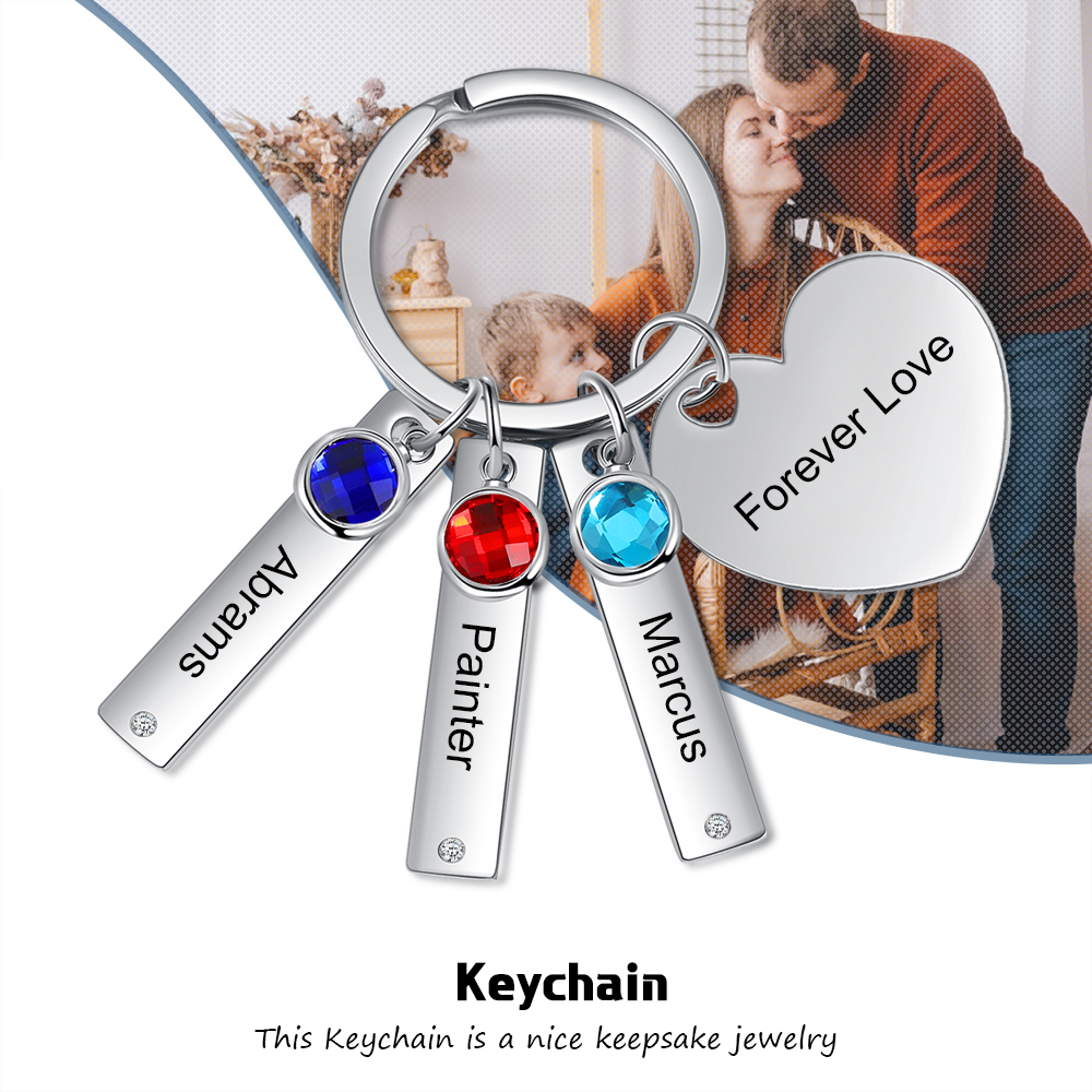 Personalised Birthstone Keychain Engraved 3 Names Keychain Gifts For Her-Jessemade AU