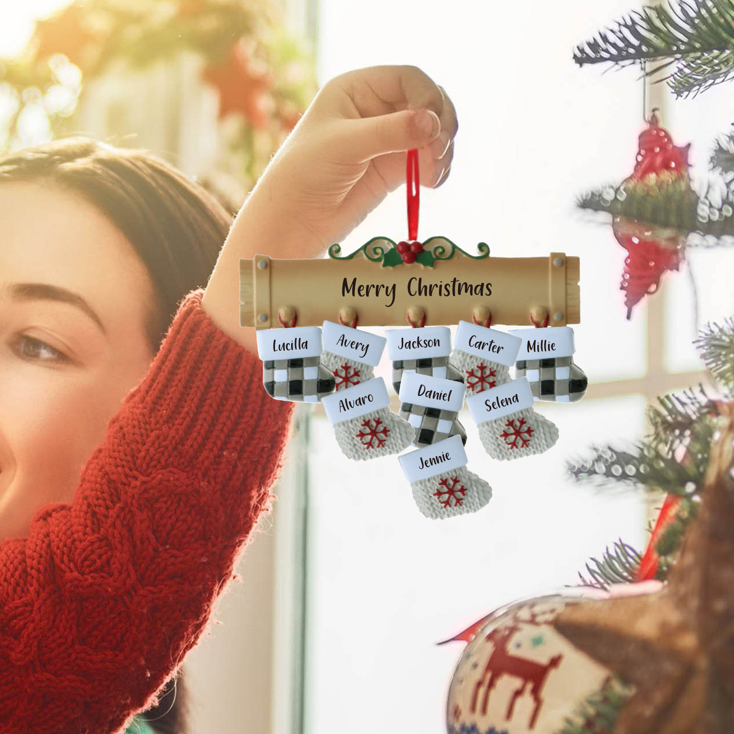 9 Names - Personalised Christmas Stockings Ornaments Customised Name & Text Christmas Decor Wooden Gifts for Family Friends-Jessemade AU