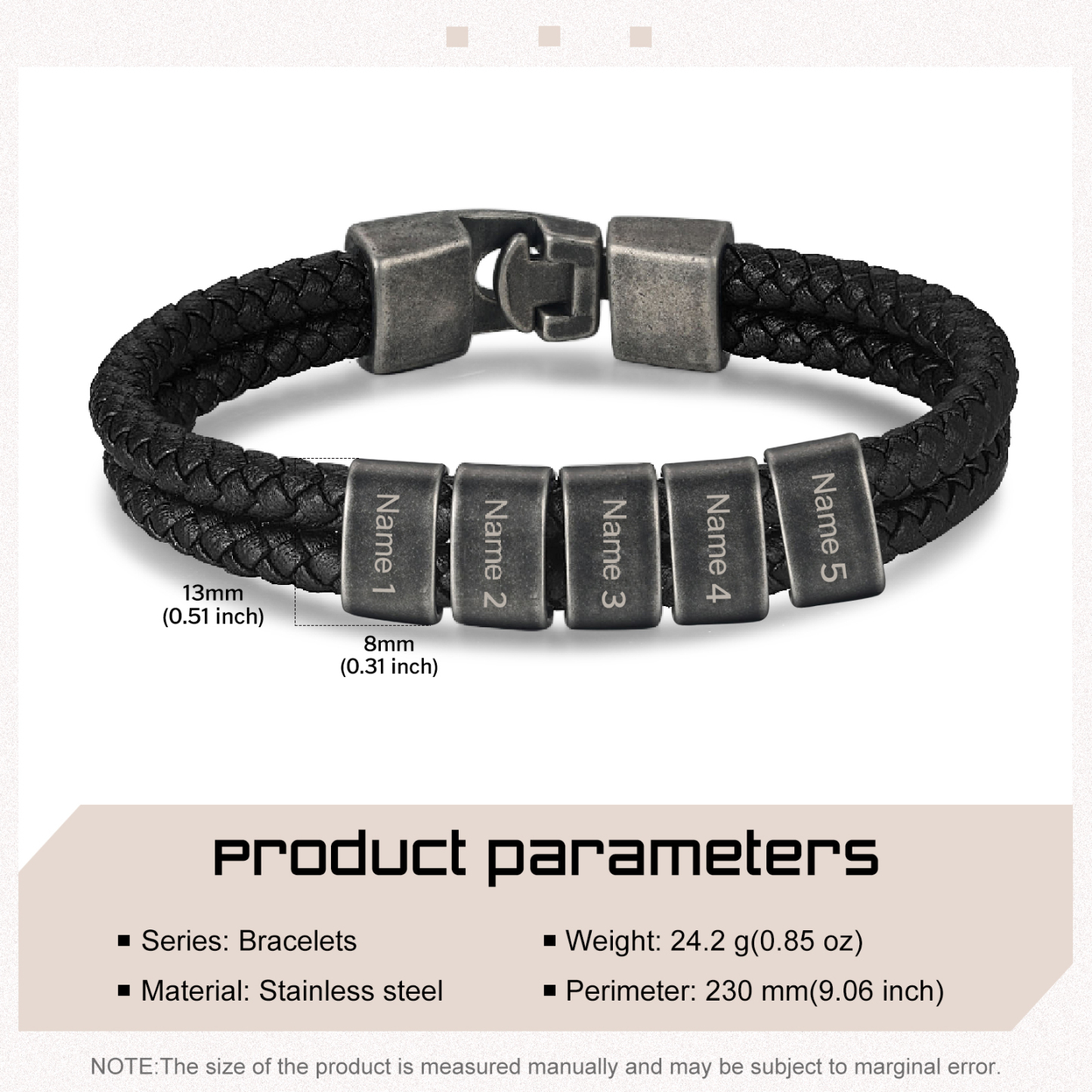 Personalised Retro Men Leather Bracelet with 5 Names Beaded Wrap Bracelet-Jessemade AU