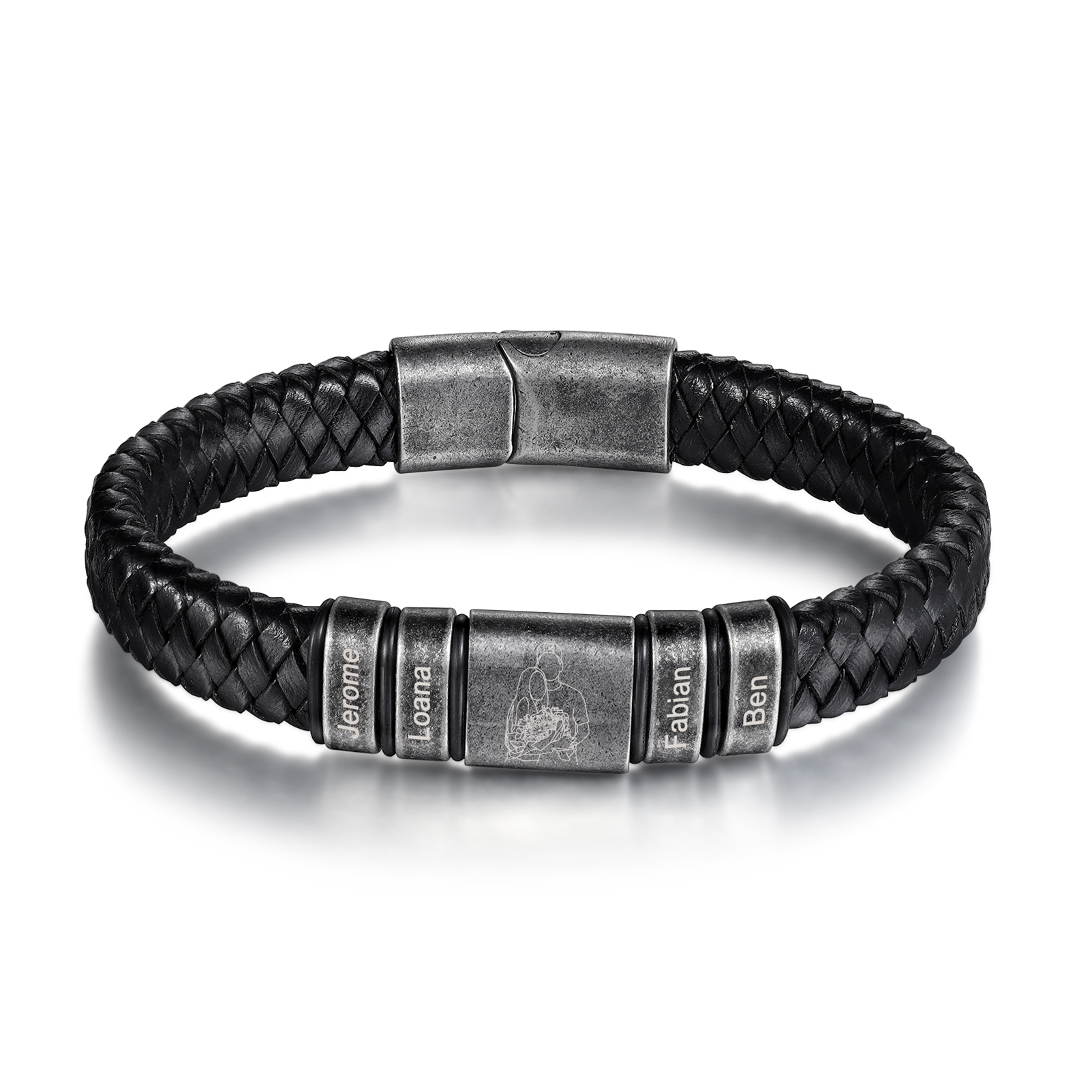 4 Names - Personalised Men's Leather Braided Bracelet Custom Name & Photo Bracelet Vintage Gift for Him-Jessemade AU