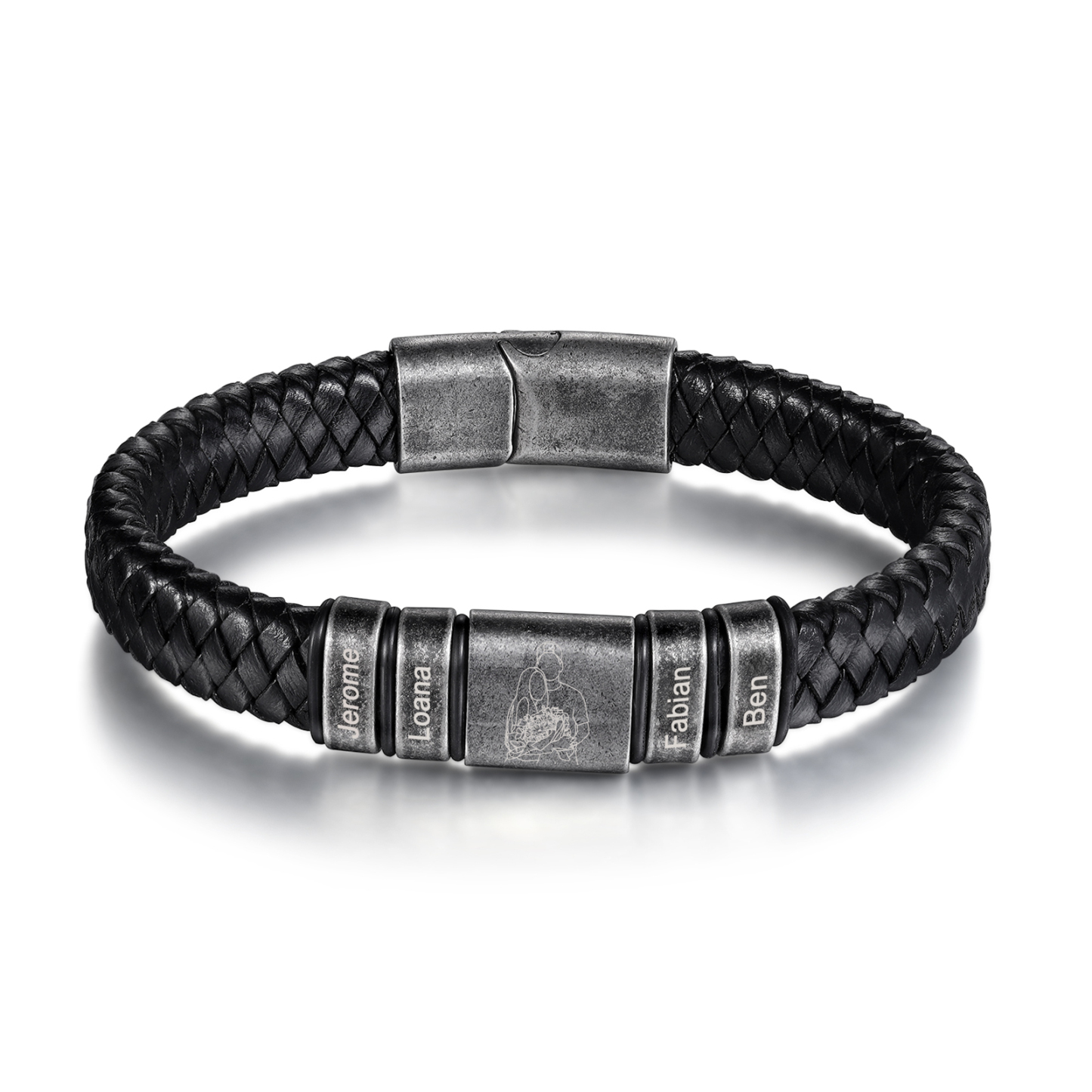 4 Names - Personalised Men's Leather Braided Bracelet Custom Name & Photo Bracelet Vintage Gift for Him-Jessemade AU