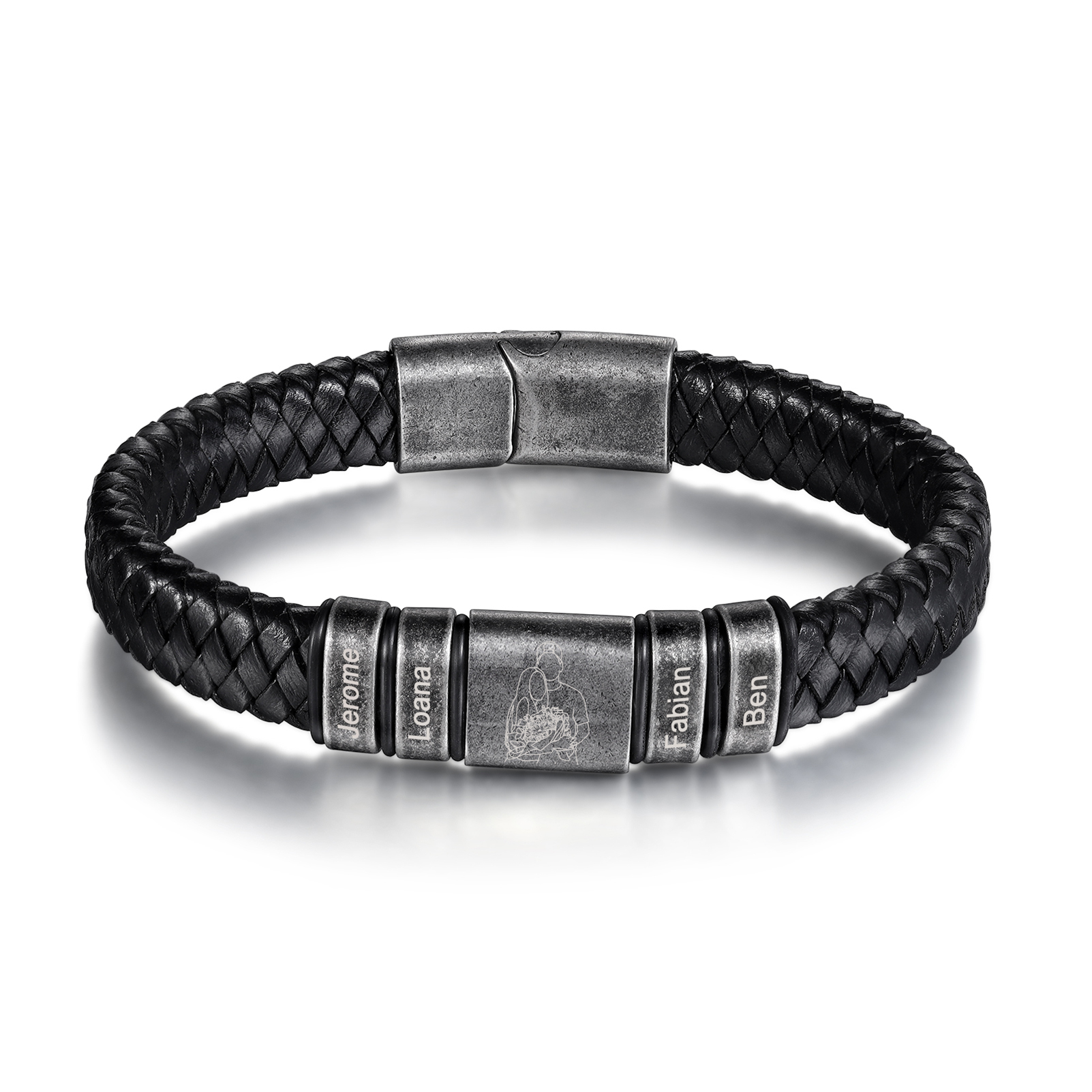 4 Names - Personalised Men's Leather Braided Bracelet Custom Name & Photo Bracelet Vintage Gift for Him-Jessemade AU