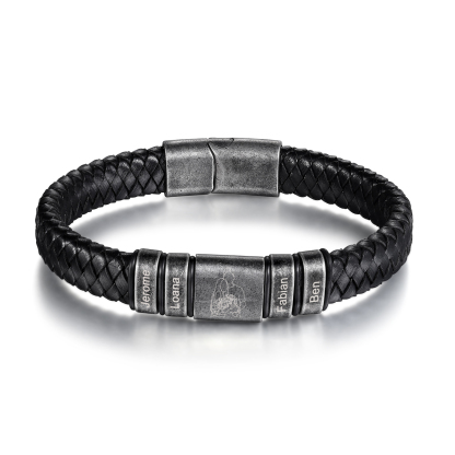 4 Names - Personalised Men's Leather Braided Bracelet Custom Name & Photo Bracelet Vintage Gift for Him-Jessemade AU