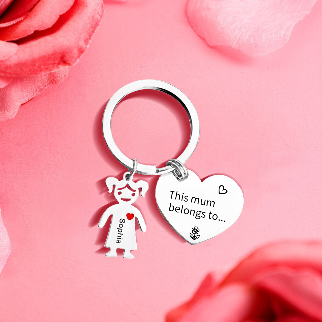 1 Name - Personalised Keychain with Kid Charm Engraved Names Keychain Heart Mother's Day Gift for Mum/Nan-Jessemade AU
