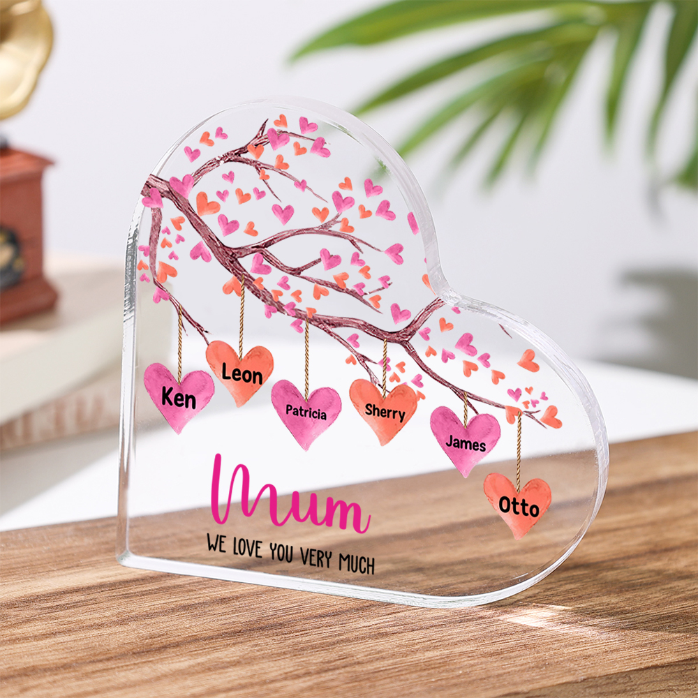 Personalised Text Acrylic Heart Keepsake Custom 1–10 Names Ornaments Love Tree Family Gifts for Mother/Grandma-Jessemade AU