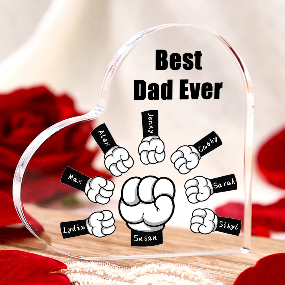 Personalised Acrylic Heart Keepsake Custom 8 Names & 1 Text Fist Bump Ornaments Gifts for Dad/Grandpa-Jessemade AU