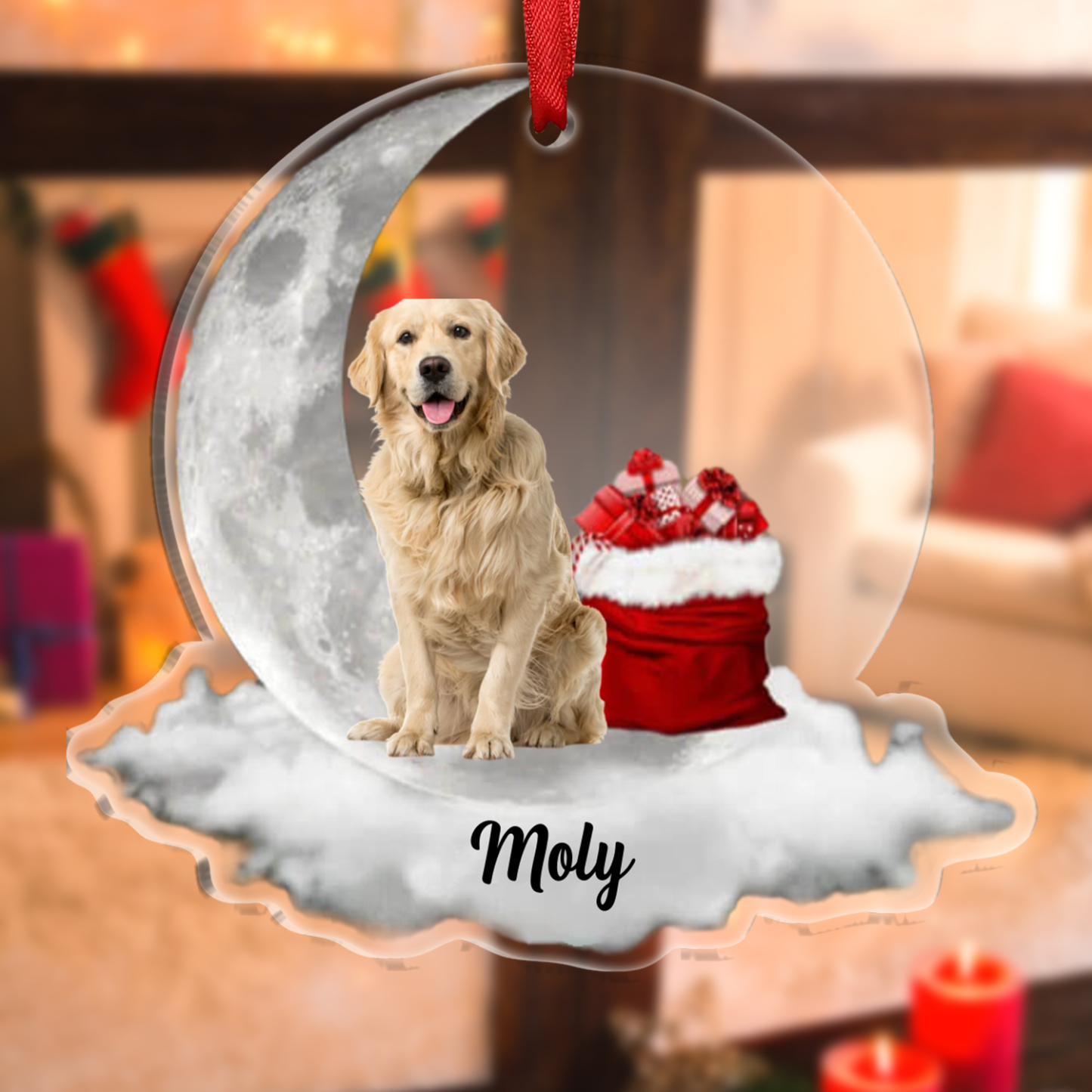 Personalised Pet Photo Christmas Ornament Customised Photo & Name Acrylic Moon Hanging Ornament-Jessemade AU