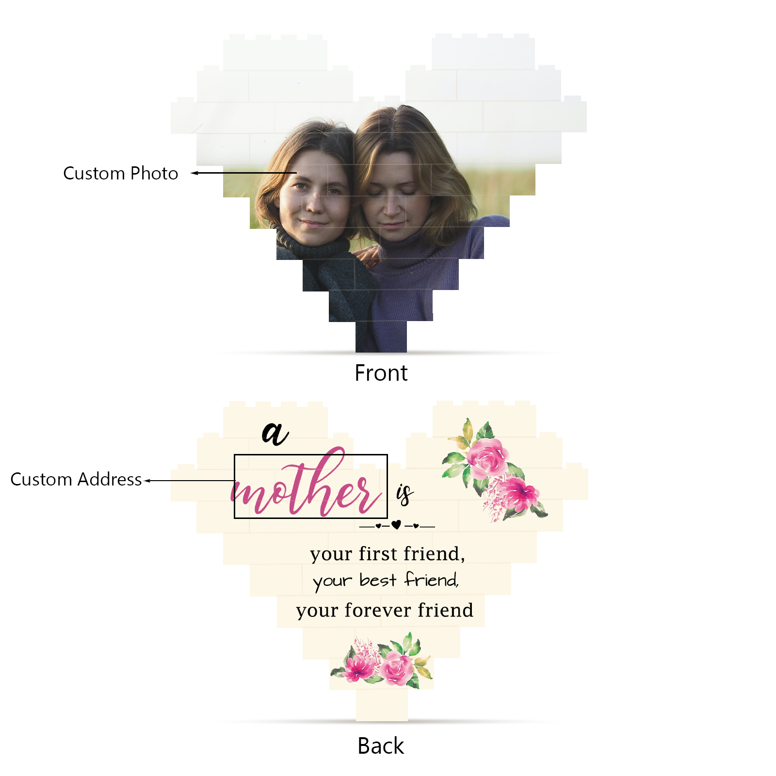 Custom Heart Shape Building Blocks Puzzle Photo Brick Square Shape Puzzle DIY Gift - Single Layers-Jessemade AU