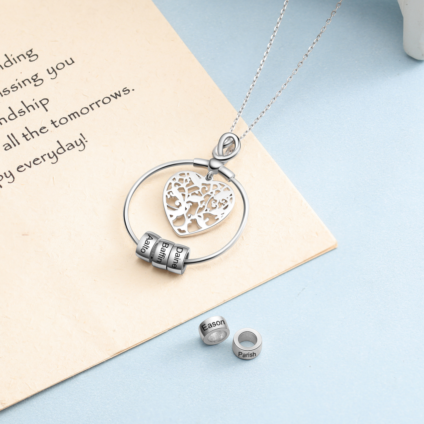 Customised Family Tree Necklace with 4 Beads Engraved 4 Names Heart Necklace Gifts For Her-Jessemade AU