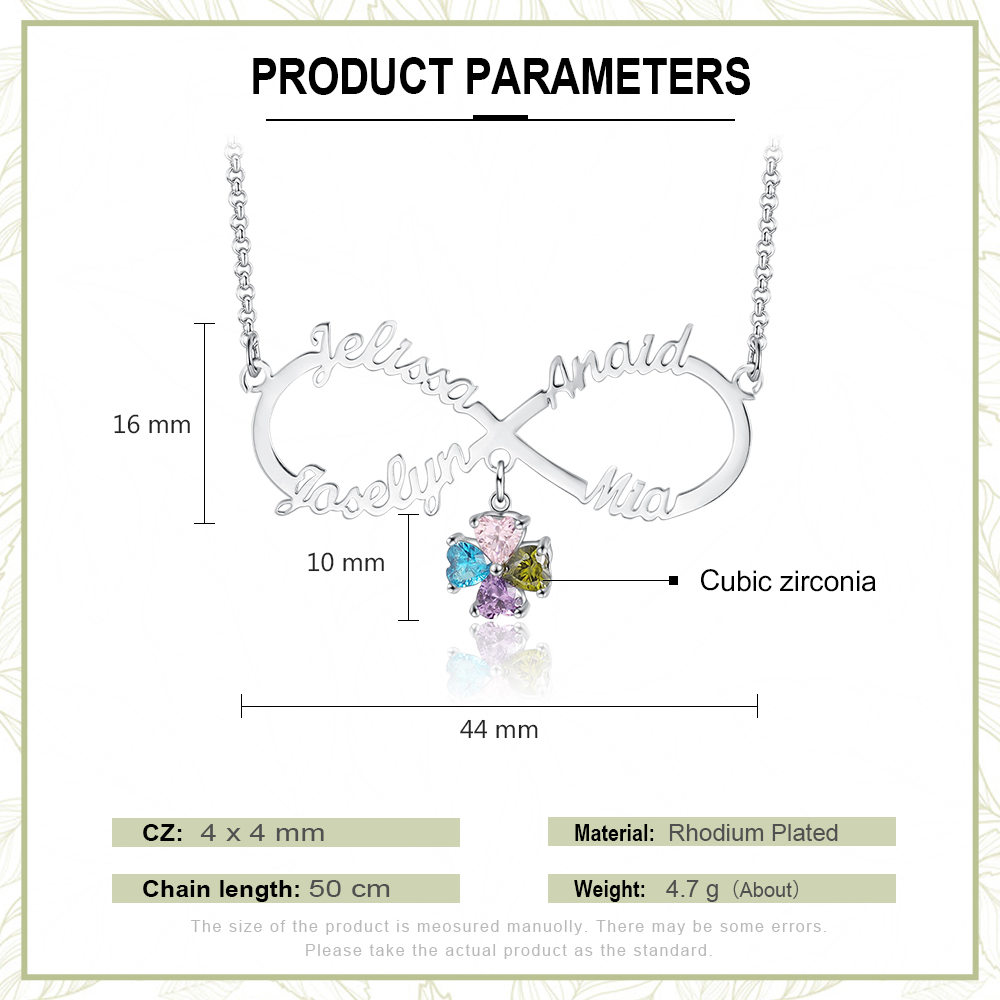 Personalised Infinity Necklace With 4 Birthstones Engraved Names Necklace Gift For Women-Jessemade AU