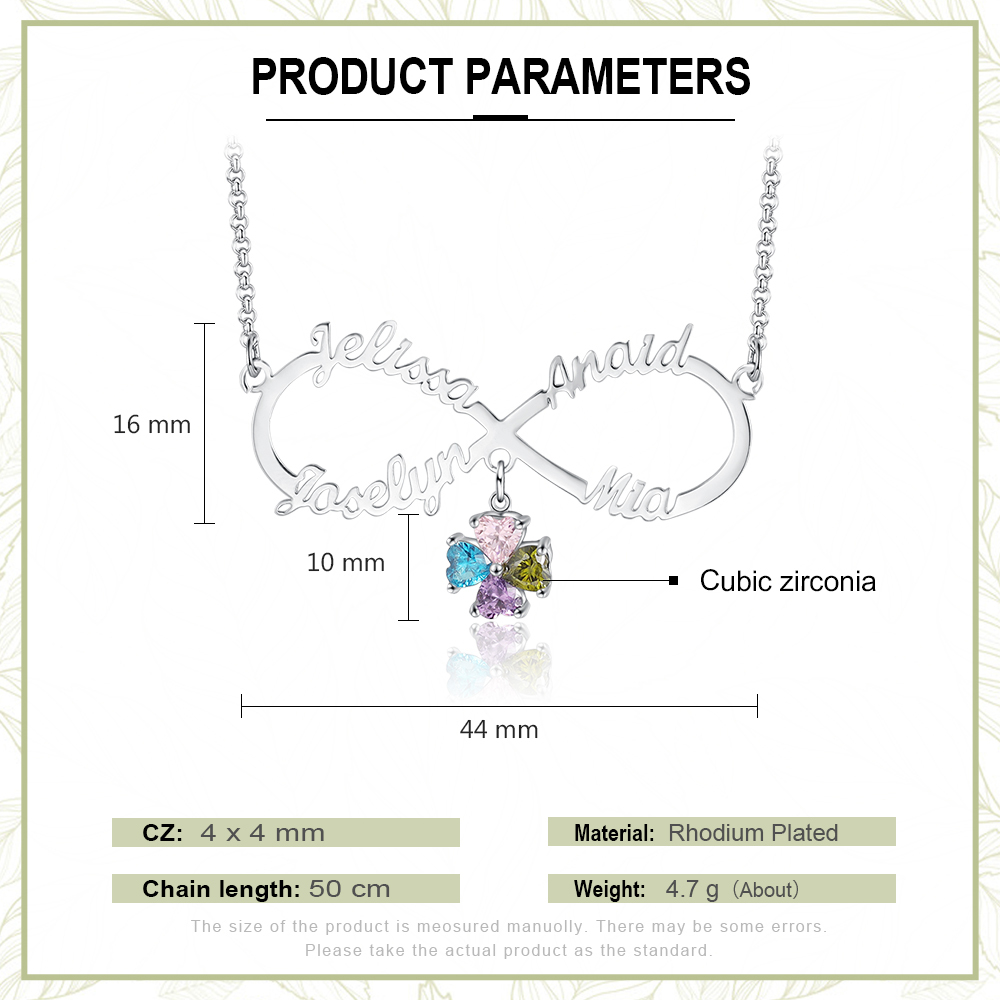 Personalised Infinity Necklace With 4 Birthstones Engraved Names Necklace Gift For Women-Jessemade AU