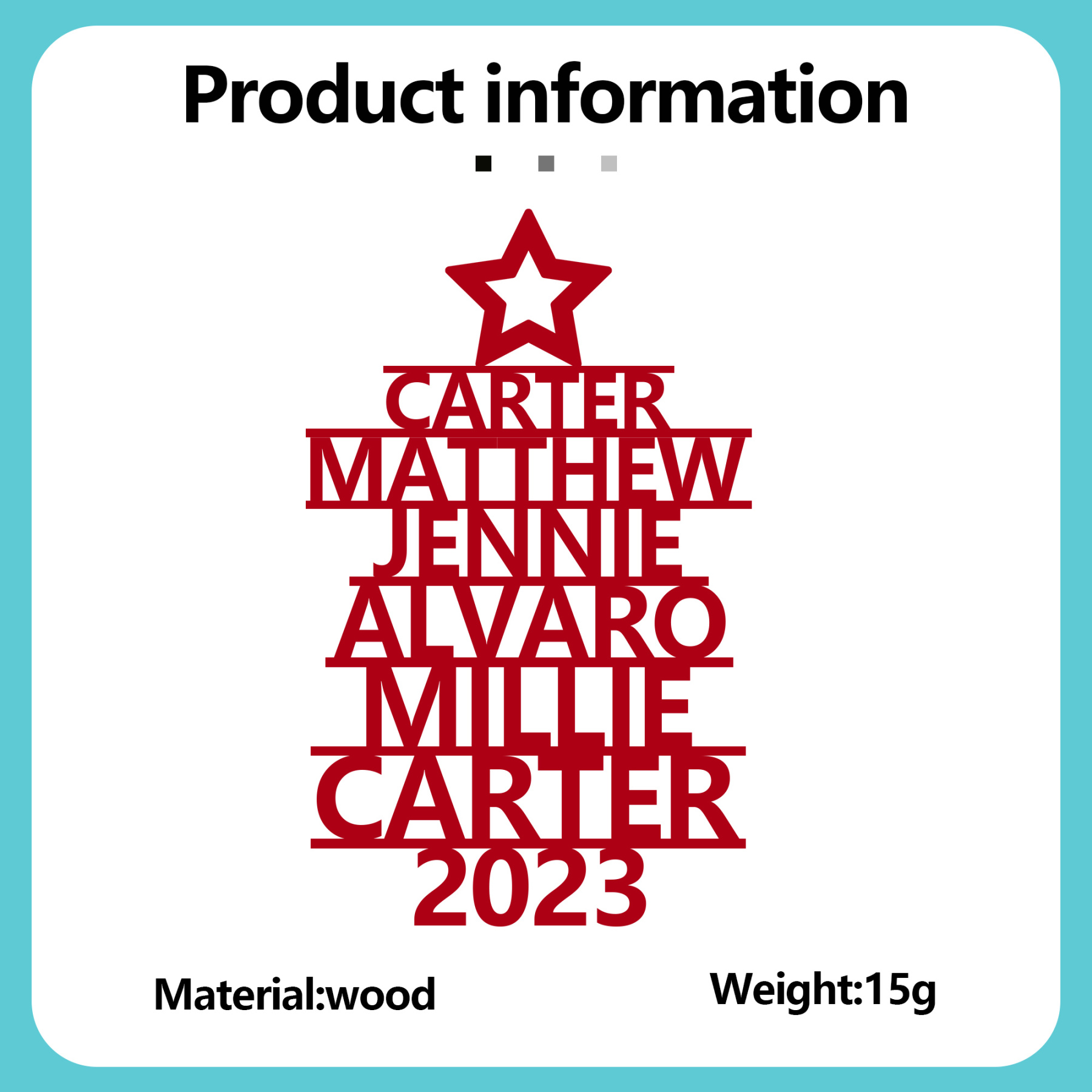 6 Names - Personalised Christmas Tree Ornaments Customised Name Xmas Wooden Decor Gifts for Family Friends-Jessemade AU