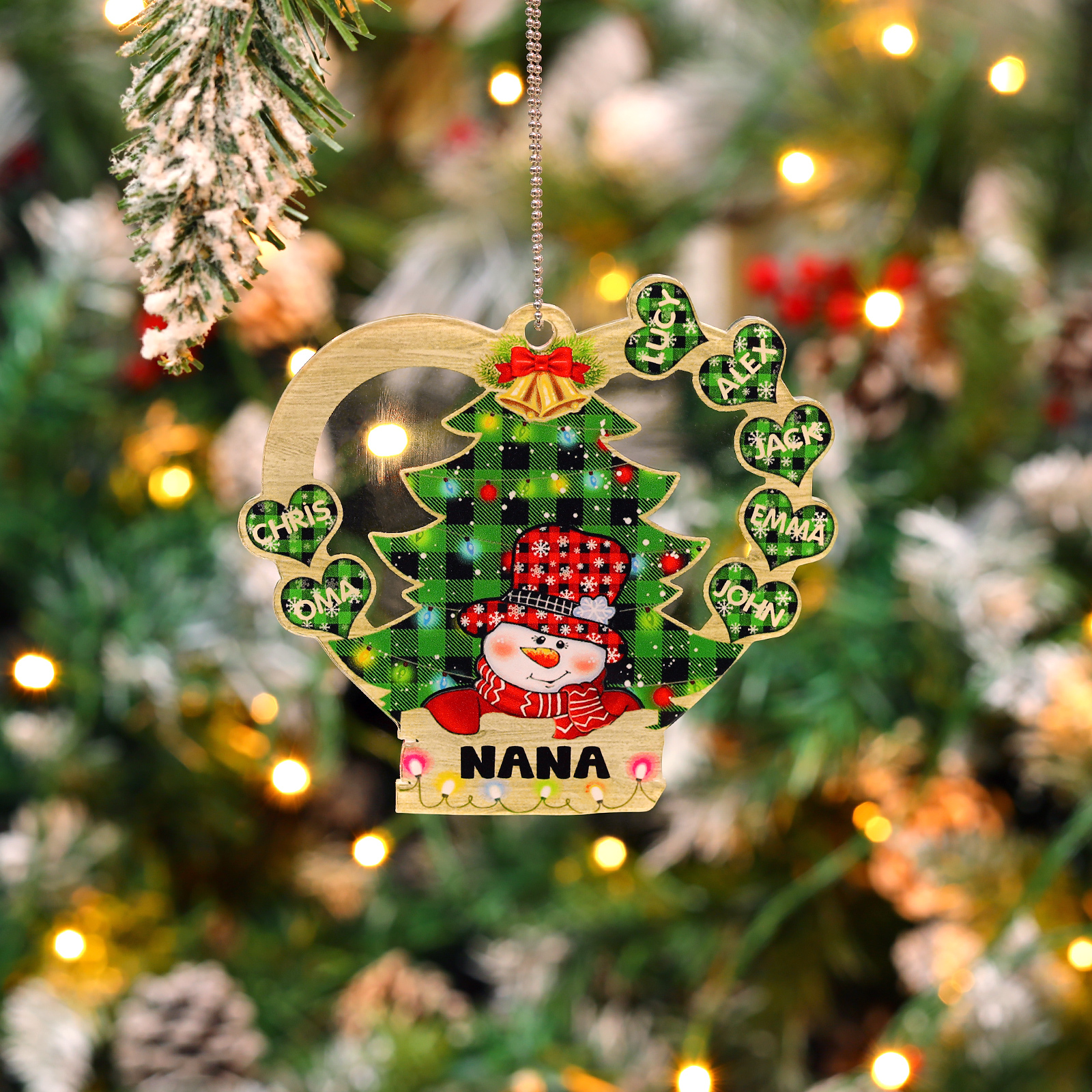 7 Names - Personalised Heart Christmas Tree Ornament Customised Name & Text Acrylic Snowman Hanging Ornaments Gift for Family-Jessemade AU