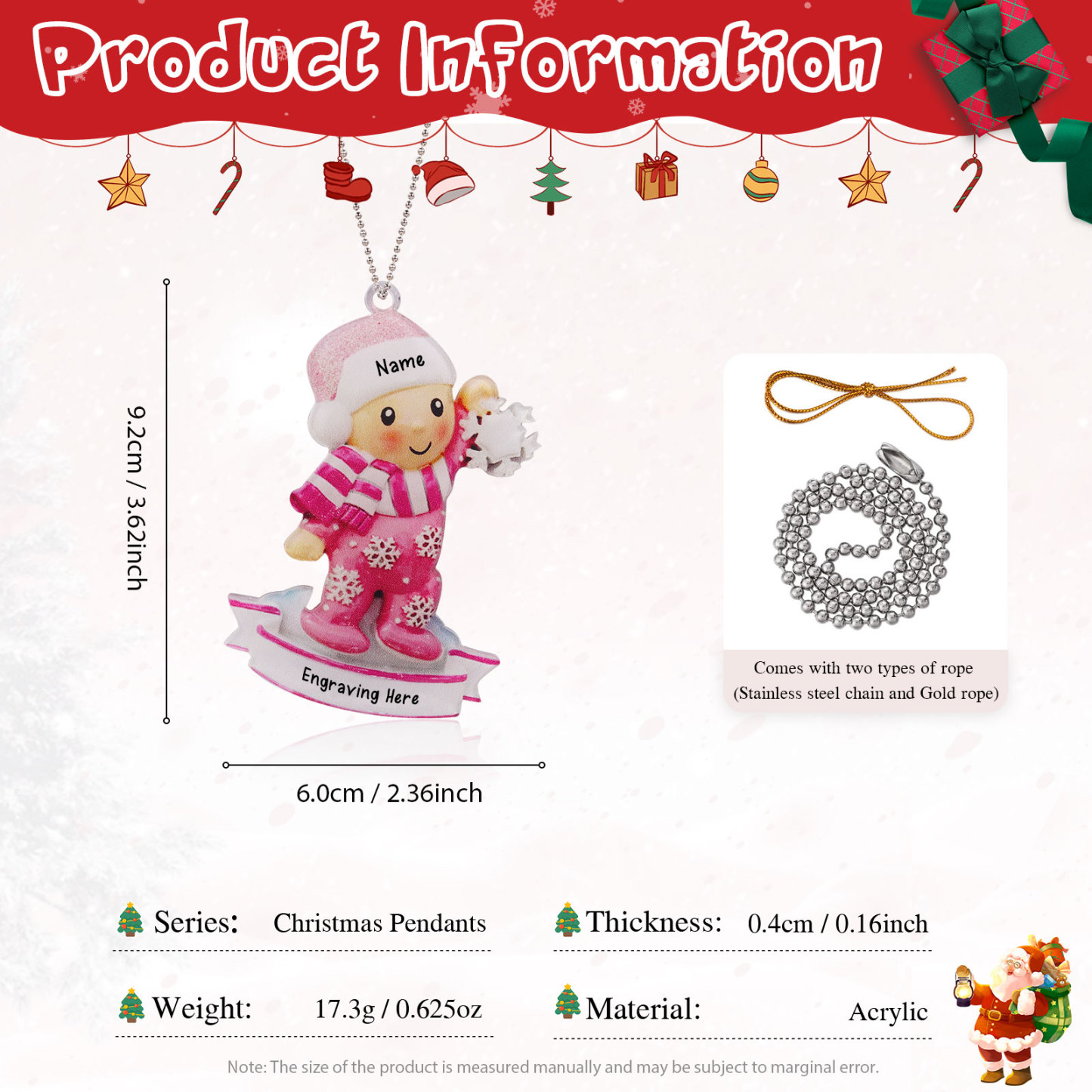 My First Christmas Personalised Acrylic Christmas Ornament Customised Name & Text Hanging Ornaments Christmas Gift for Boys Girls Babies-Jessemade AU