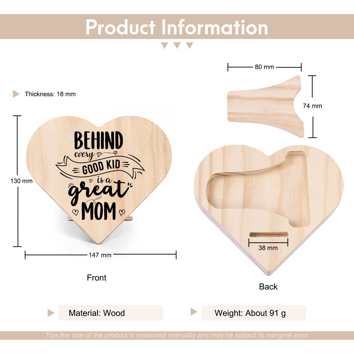 Behind Every Good Kid Is A Great Mom Wooden Heart Keepsake Desktop Ornament Mothers Gifts-Jessemade AU