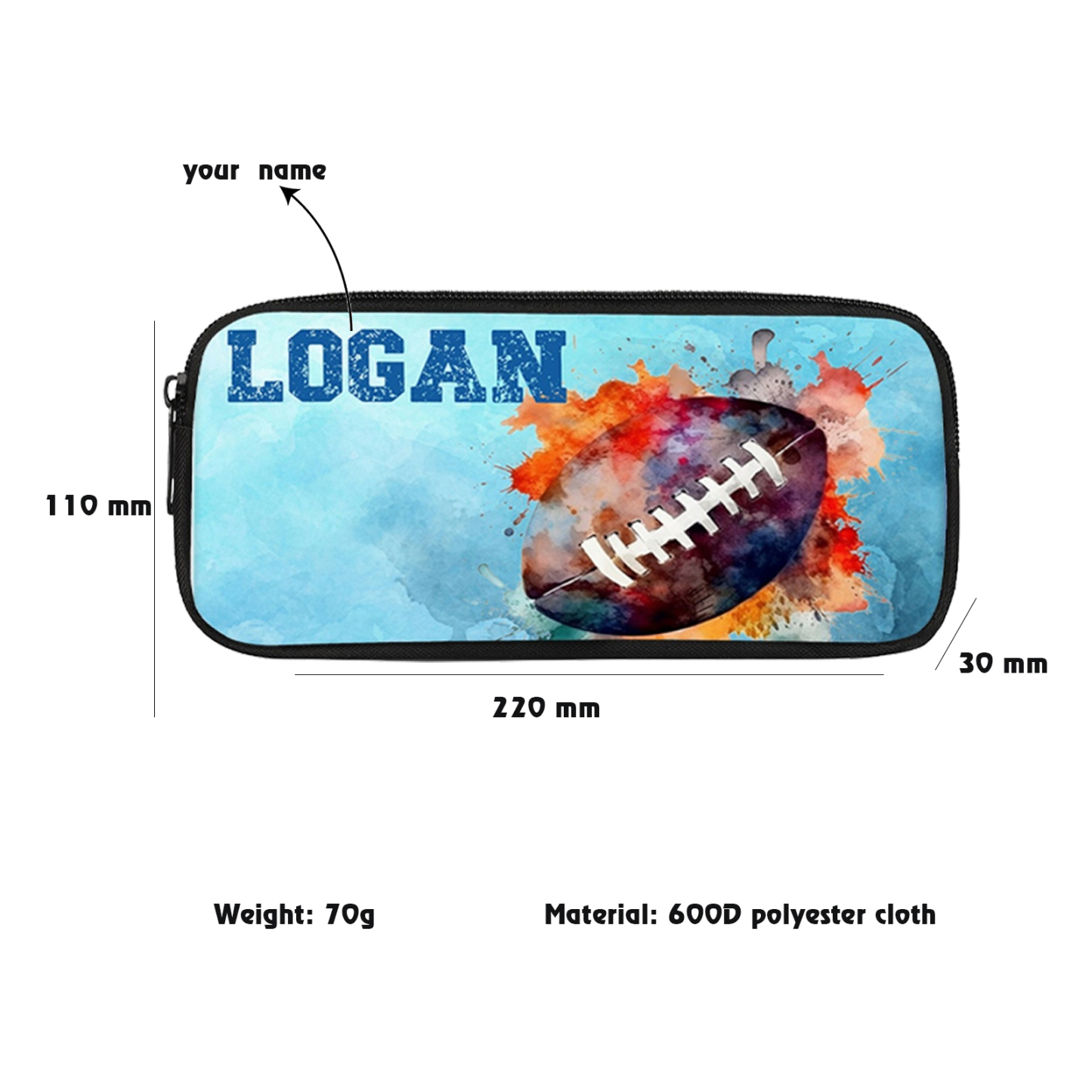 Personalised  Name Pencil Case Rugby Pen Bag Zipper Back to School Gifts for Student-Jessemade AU