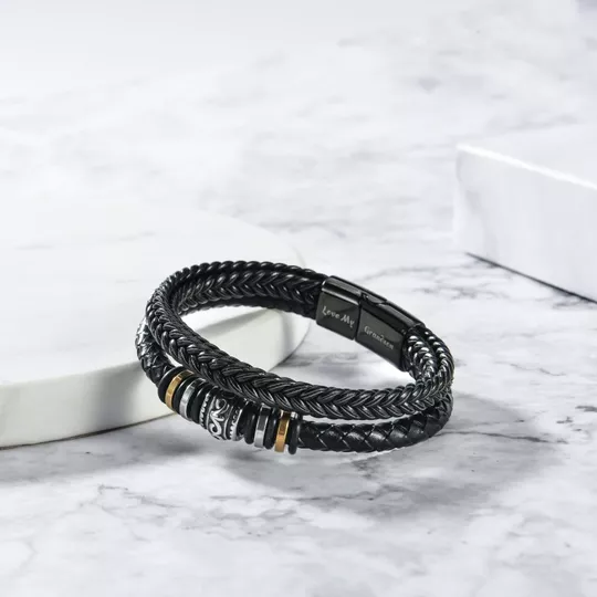 To My Grandson, Inspirational Leather Bracelet Bangle with Message Card Gifts For Him-Jessemade AU