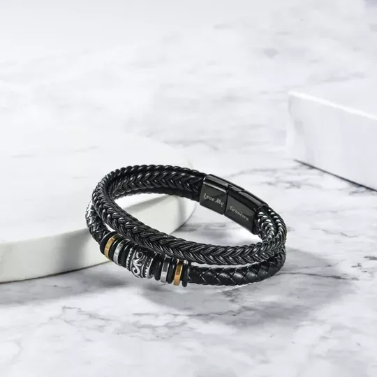 To My Grandson, Inspirational Leather Bracelet Bangle with Message Card Gifts For Him-Jessemade AU