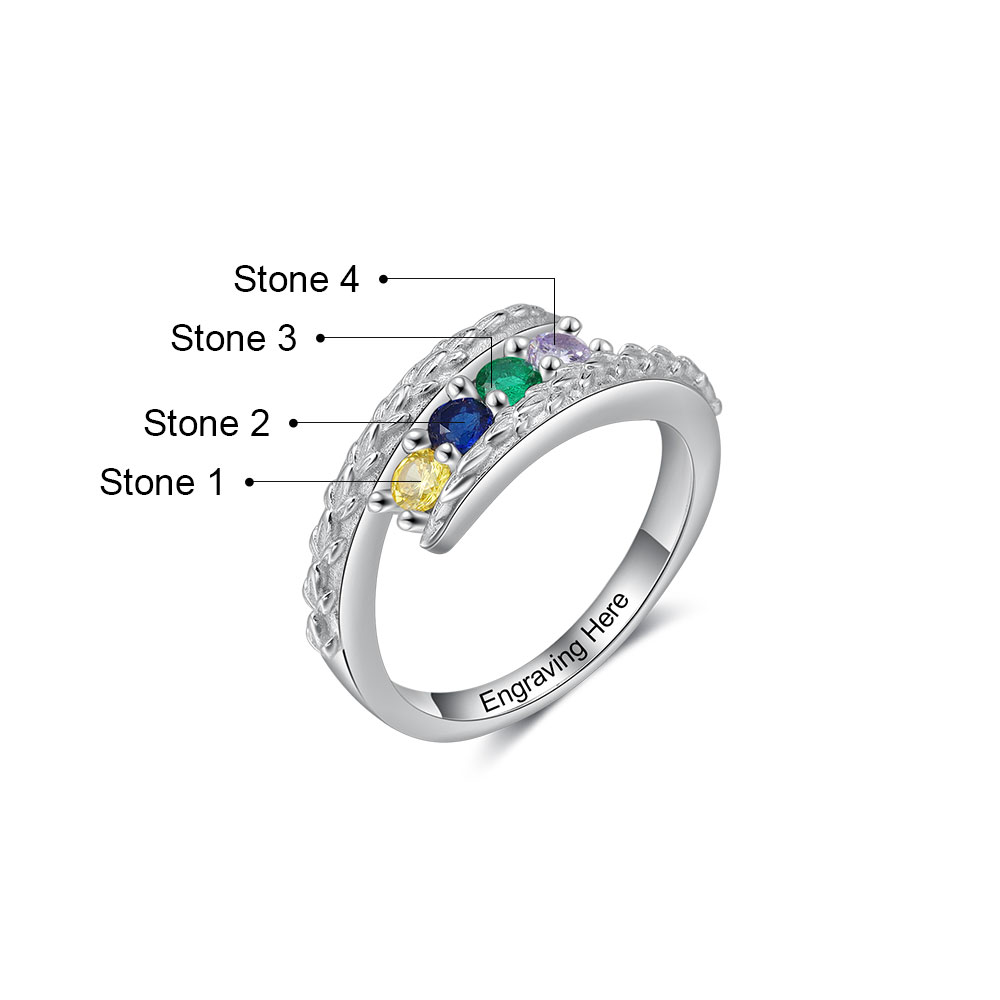 Personalised 4 Birthstones Ring Engraved Names Ring Gifts for Her-Jessemade AU