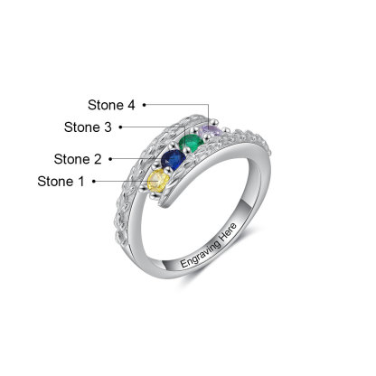 Personalised 4 Birthstones Ring Engraved Names Ring Gifts for Her-Jessemade AU