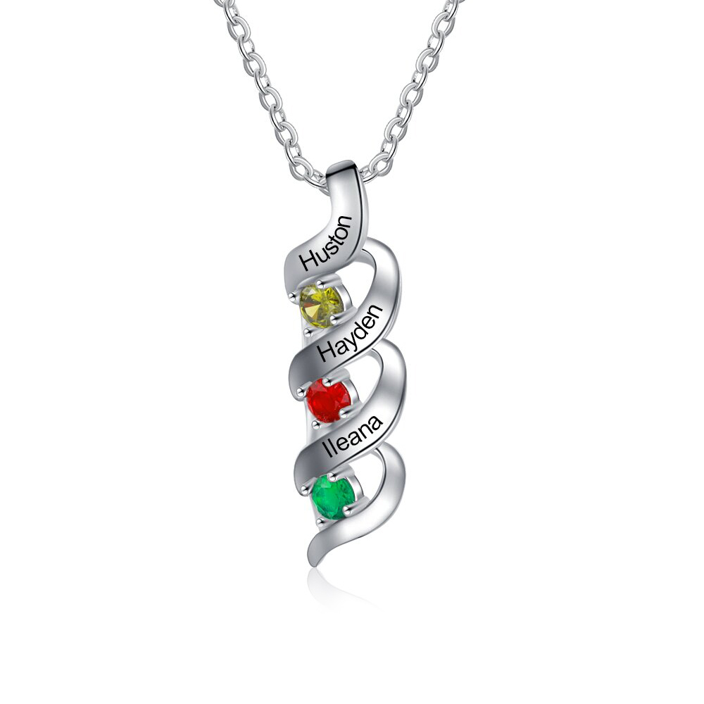 Customised Necklace Cascading Pendant with 3 Birthstones Engraving 3 Names Gifts for Her-Jessemade AU