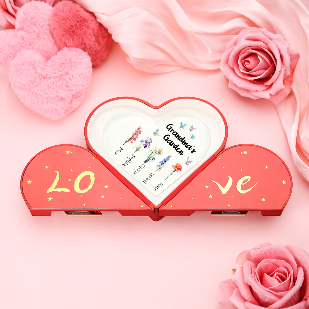 Personalised Acrylic Heart Keepsake Custom 1–6 Names & Birth Flowers Ornaments Gifts for Grandma - Grandma's Garden-Jessemade AU