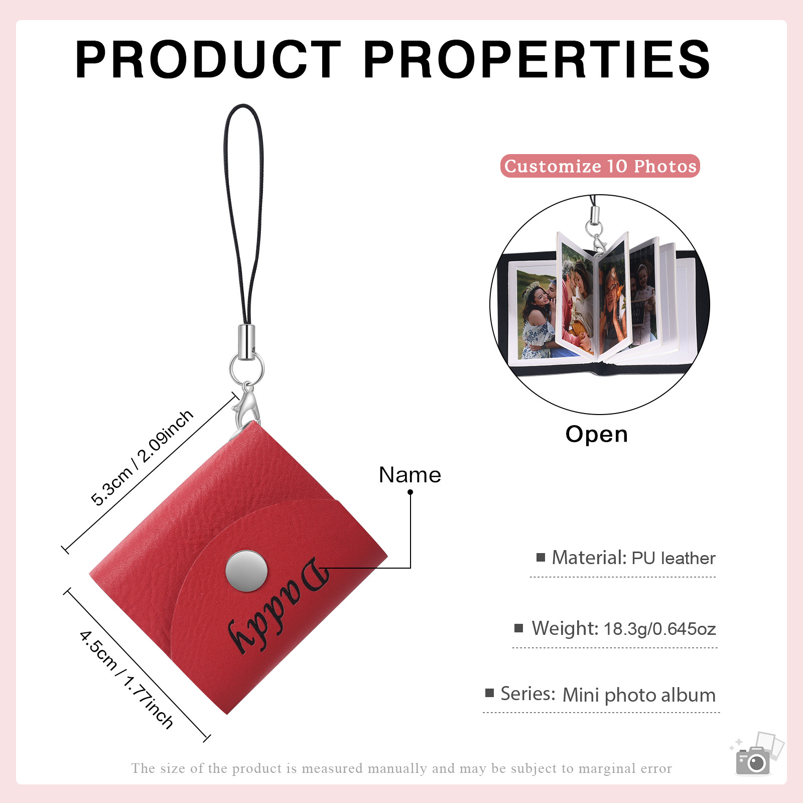 10 Photos - Personalised Mini Album Keychain Customised Photo & Name Leather Keychain Romantic Gift for Her-Jessemade AU