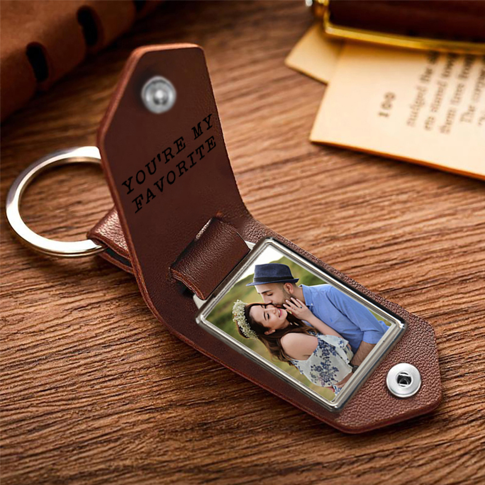 Personalised Photo Keychain Customised Text & Date & 2 Names Leather Keyring Valentine's Day Gifts for Couples-Jessemade AU