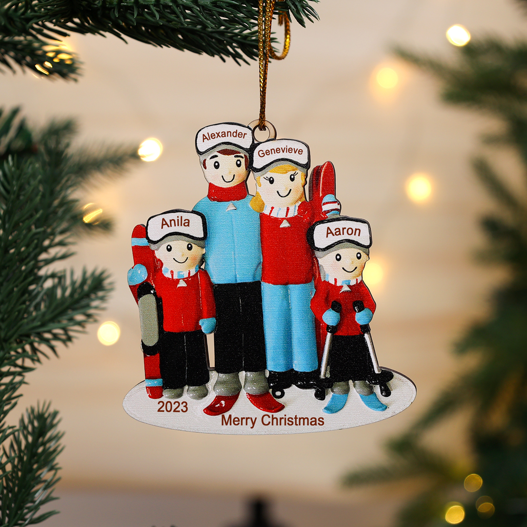 5 Names - Personalised Wooden Christmas Ornaments Custom Name & Year & Text Ski Family Xmas Decor Gifts-Jessemade AU