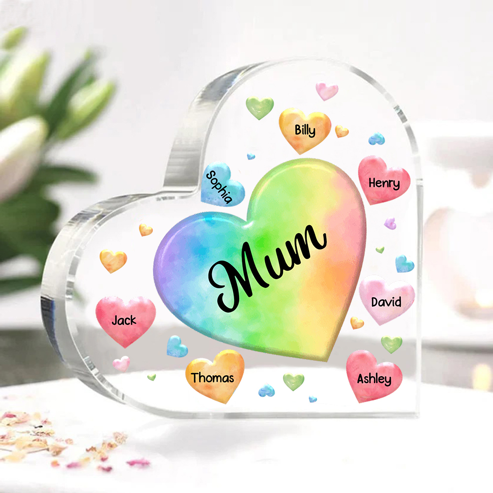 7 Names - Personalised Acrylic Heart Keepsake Custom Text Colourful Hearts Ornament Gift for Mother/Grandma-Jessemade AU