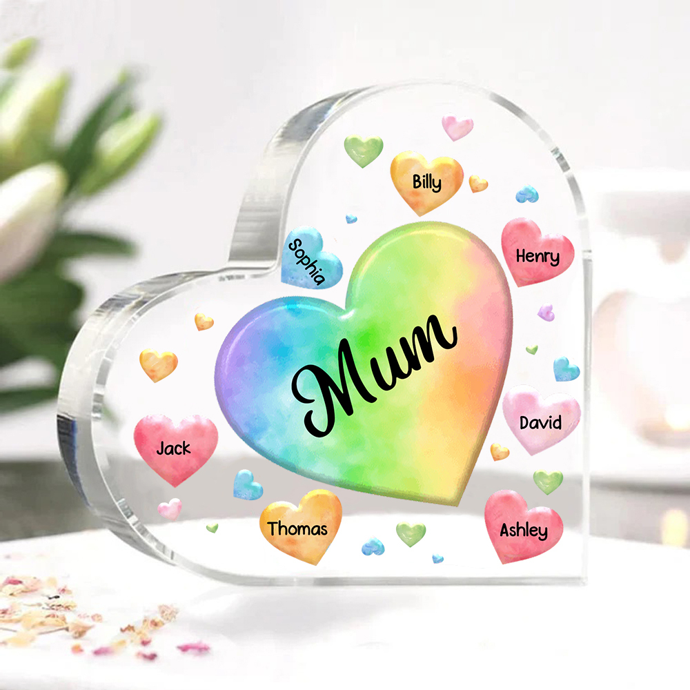 7 Names - Personalised Acrylic Heart Keepsake Custom Text Colourful Hearts Ornament Gift for Mother/Grandma-Jessemade AU